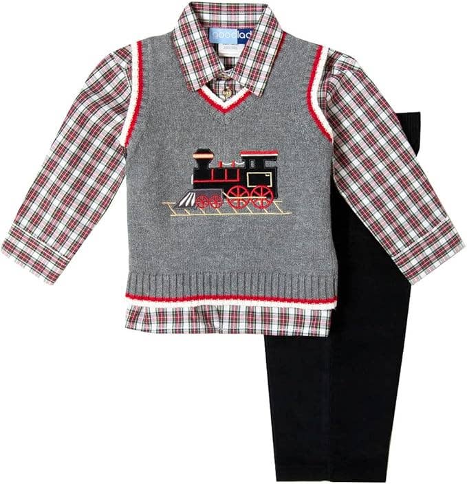 Boys Grey Train Sweater Vest Set