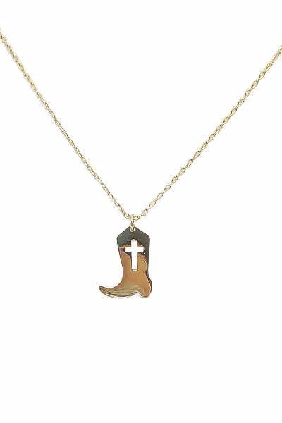 Gold Cowboy Boot with Cross Cut Out 16"-18" Necklace