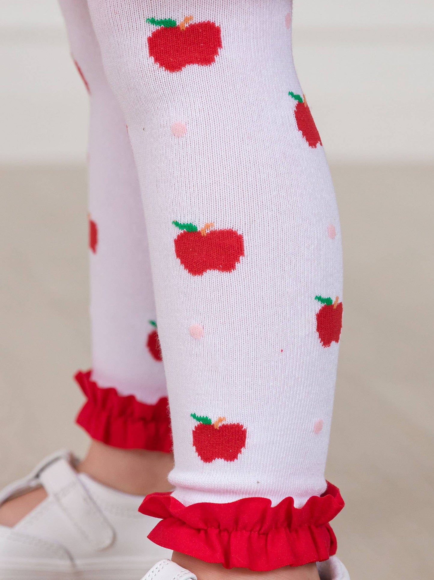 Girls Apple Orchard Patterned Footless Ruffle Tights