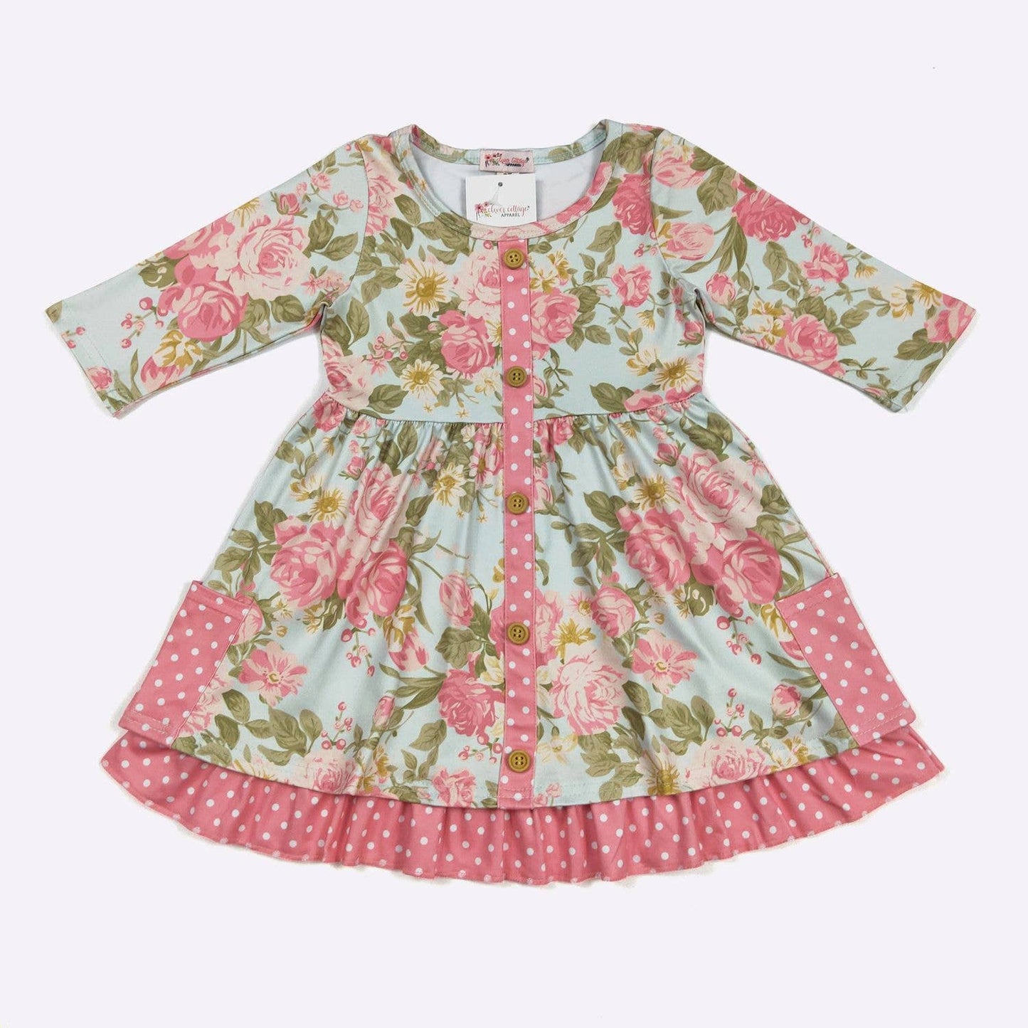 Antique Rose Girls Dress 3/4 Sleeve