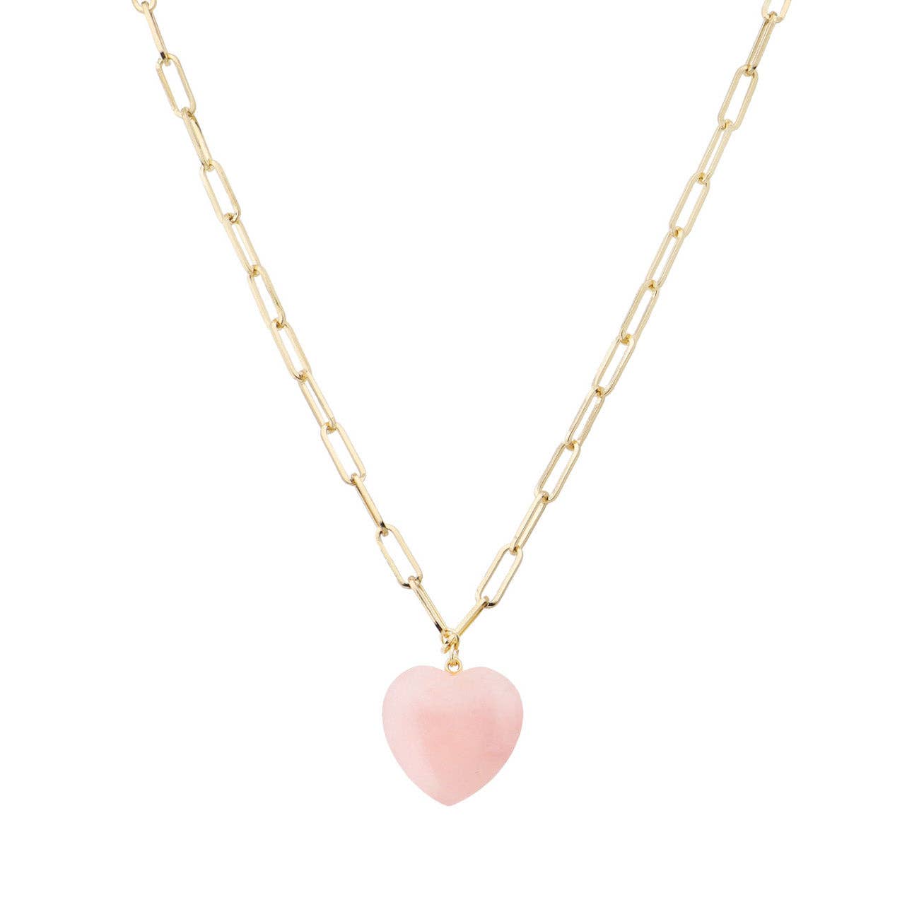 Gold Chain with Pink Natural Stone Heart 16"-18" Necklace