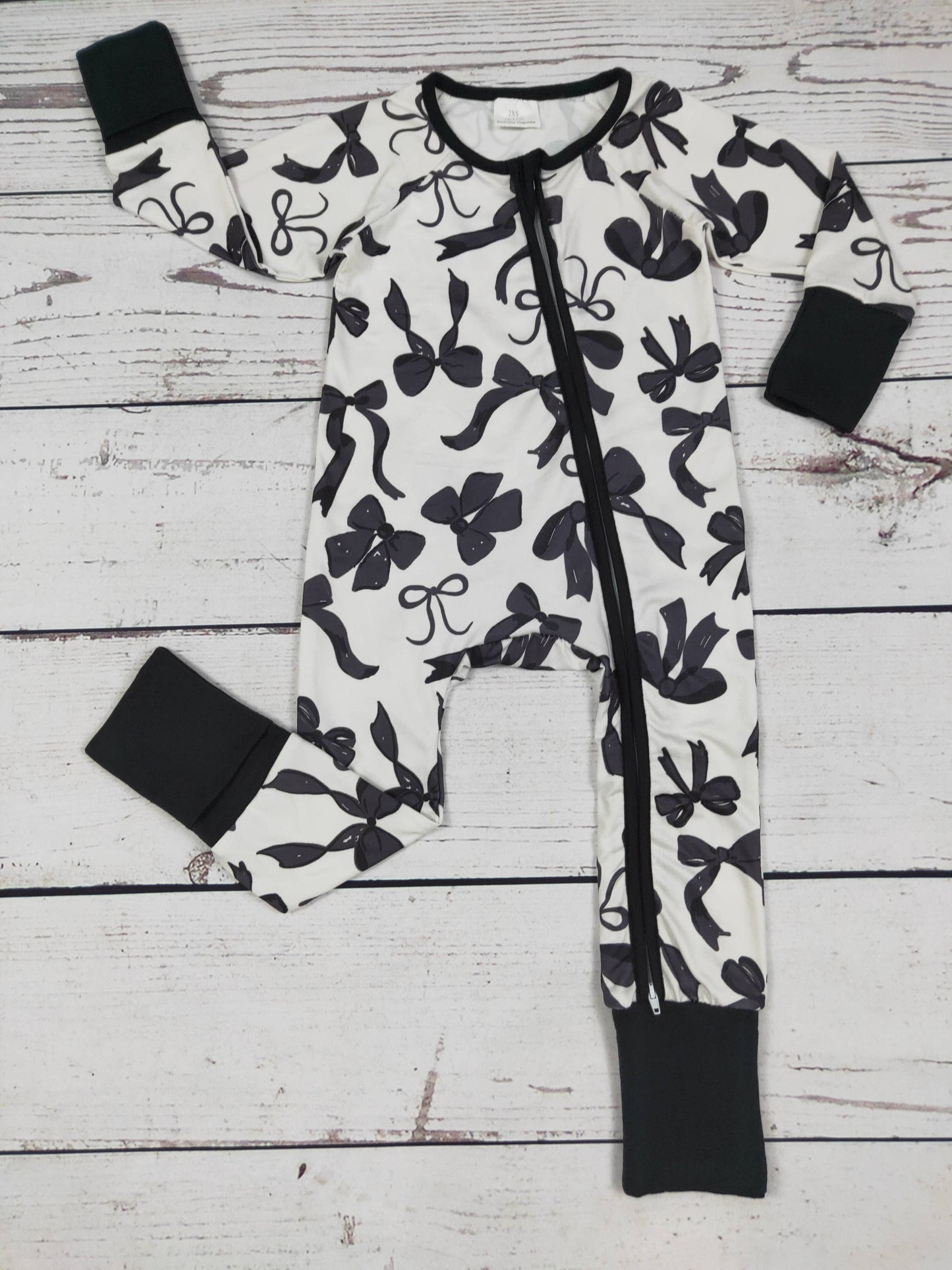 Baby Girl Black Bow Printed Zippy Sleeper