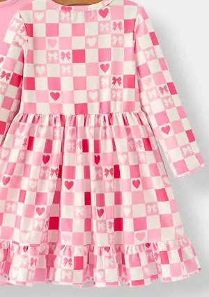 Valentine’s Day Girls Dress – Sweetheart Heart Print, Solid Pink, or Checker Bow Design