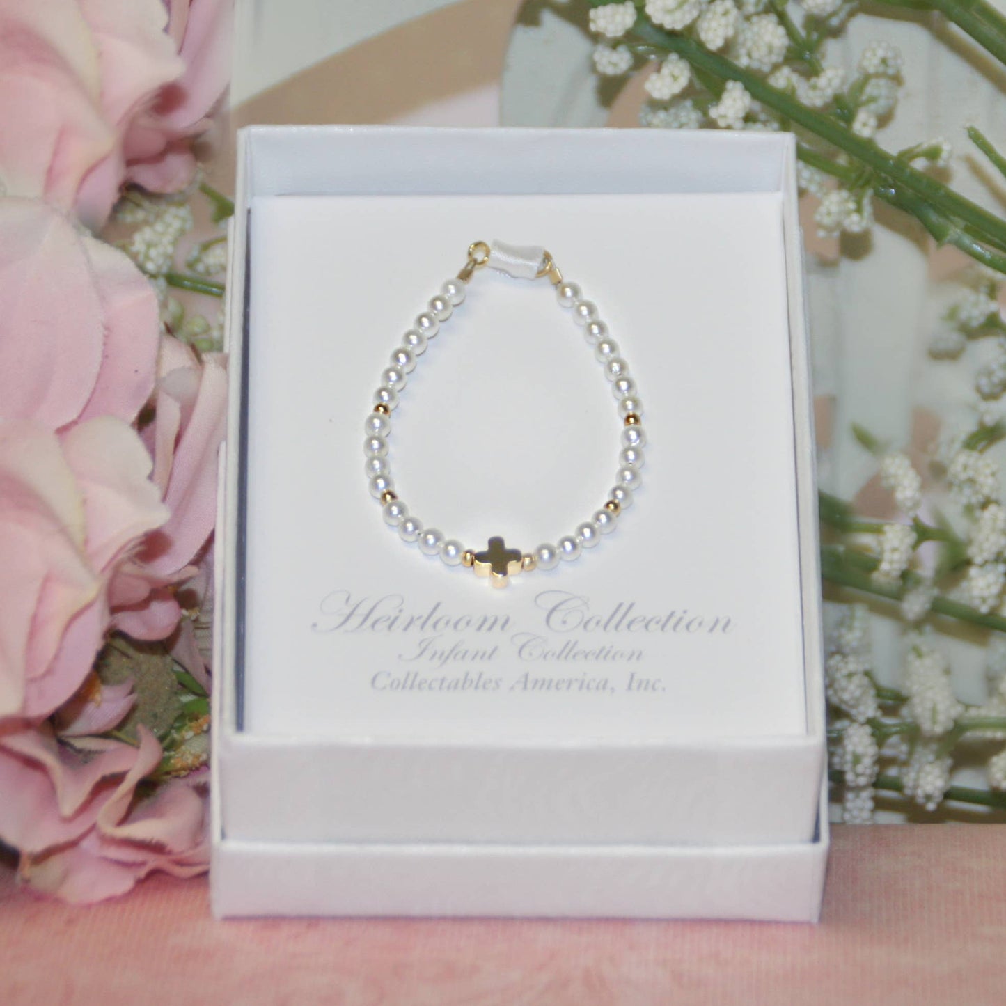 Infant dainty cross Pearl Bracelet 4.5" CJ-563