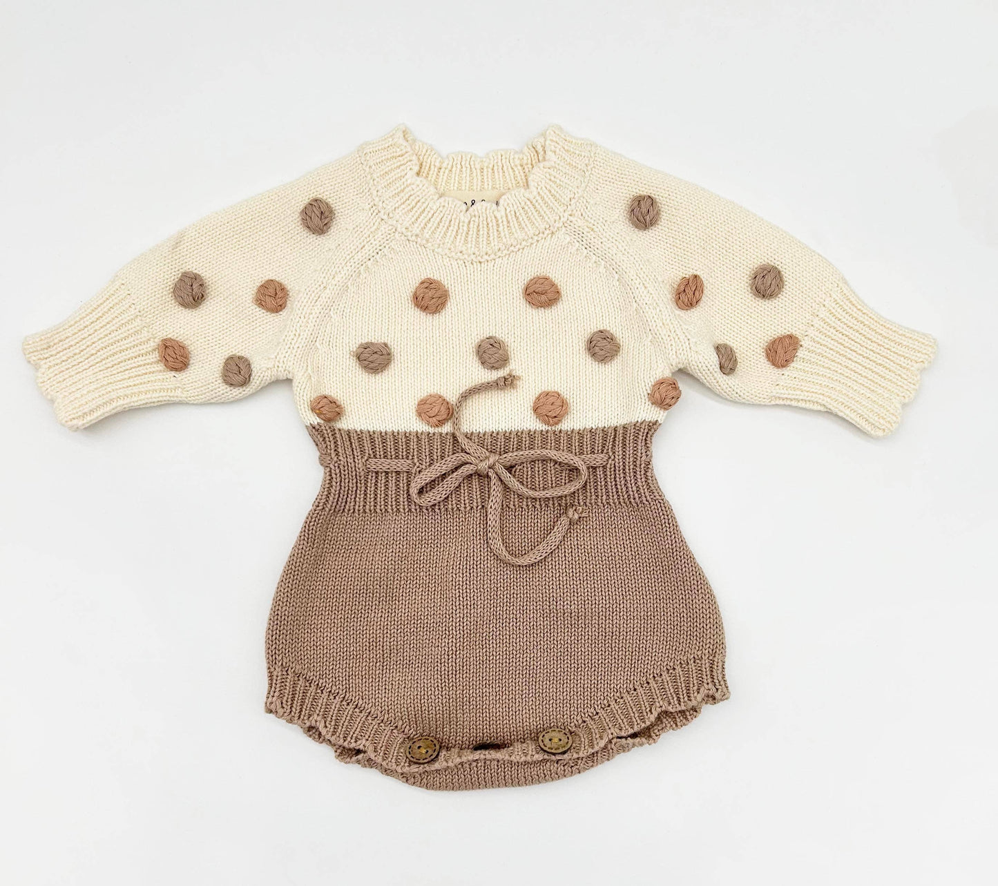 Lottie Dot Knit Romper – Cream Fog