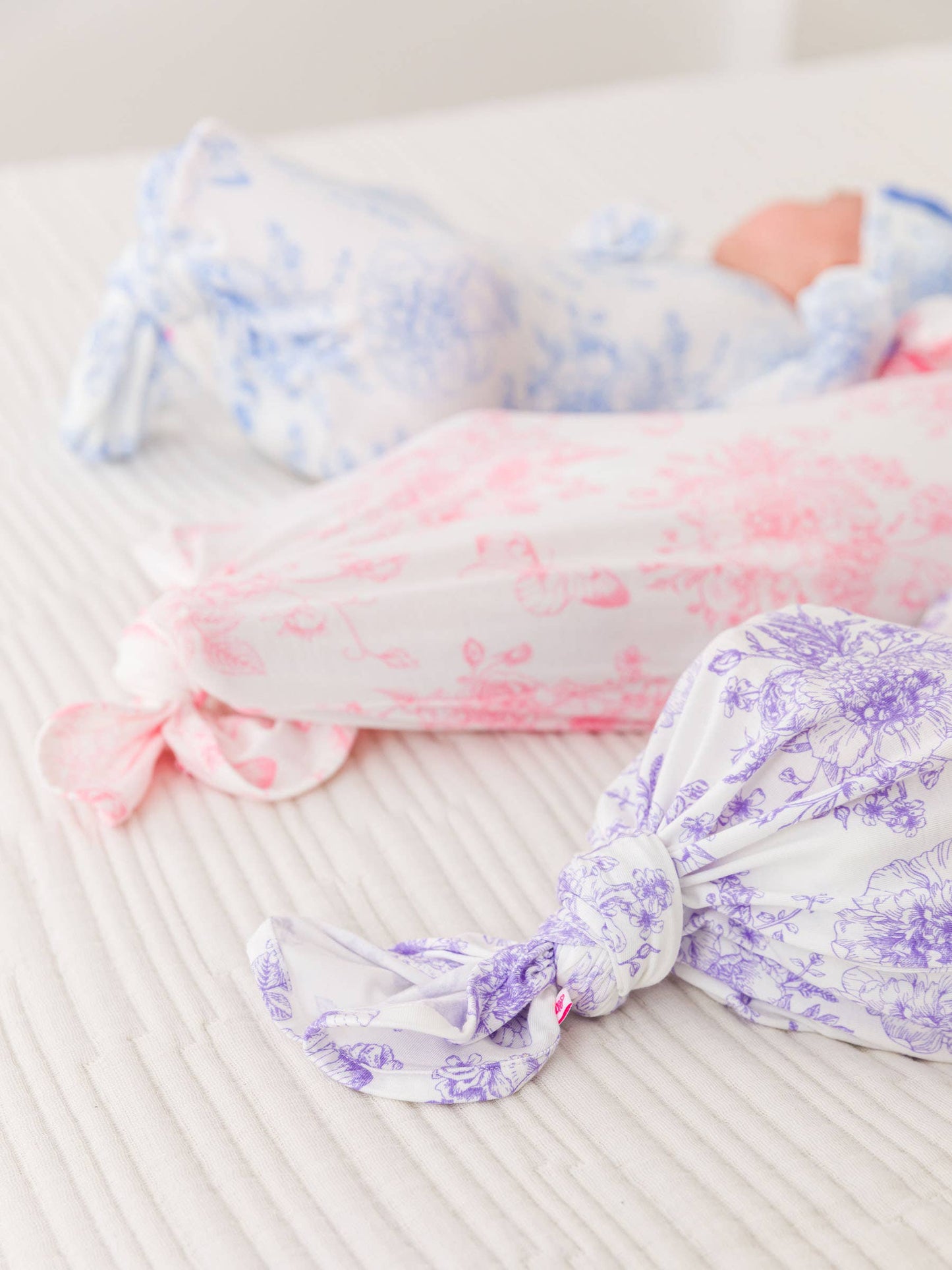 SoftSnooze™ Baby Girls Bamboo Viscose Periwinkle Butterfly Garden Ruffle Knotted Sleep Gown & Bow Hat Set