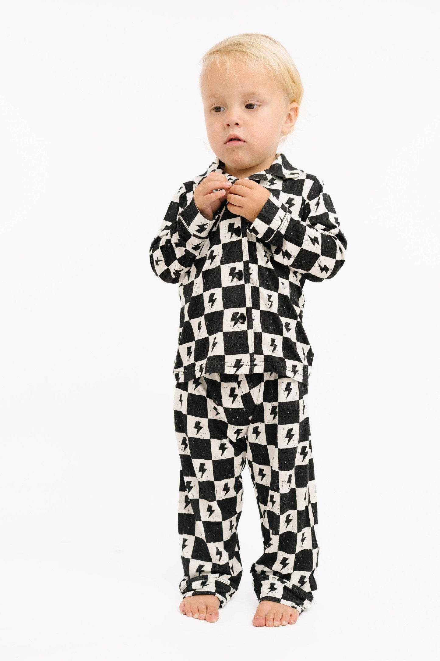 Electric Checkered Bamboo Button Up Set