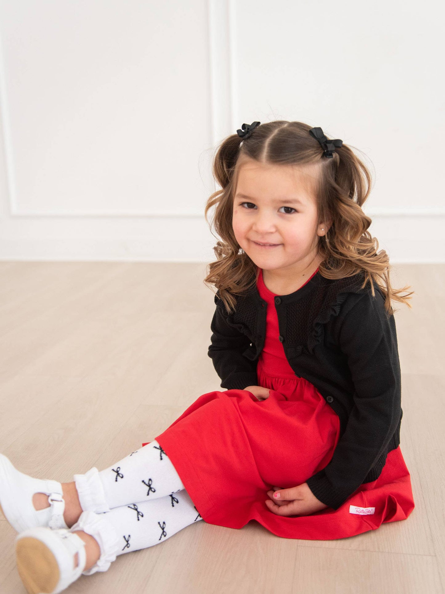 Girls Black Bows Patterned Footless Ruffle Tights