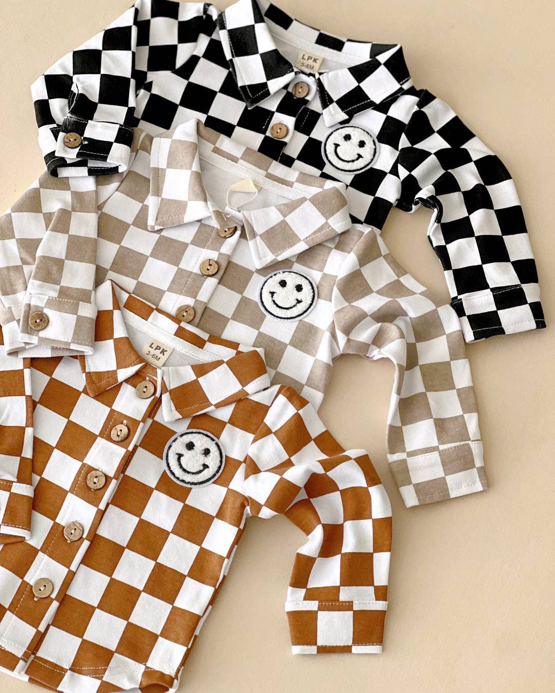 Baby & Kids Cotton Shacket| Smiley Checkered Black