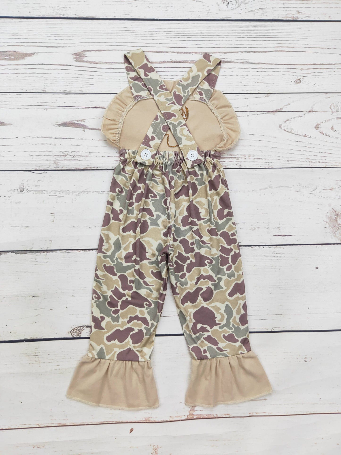 Baby Girl Camouflage Deer Appliqué Jumpsuit