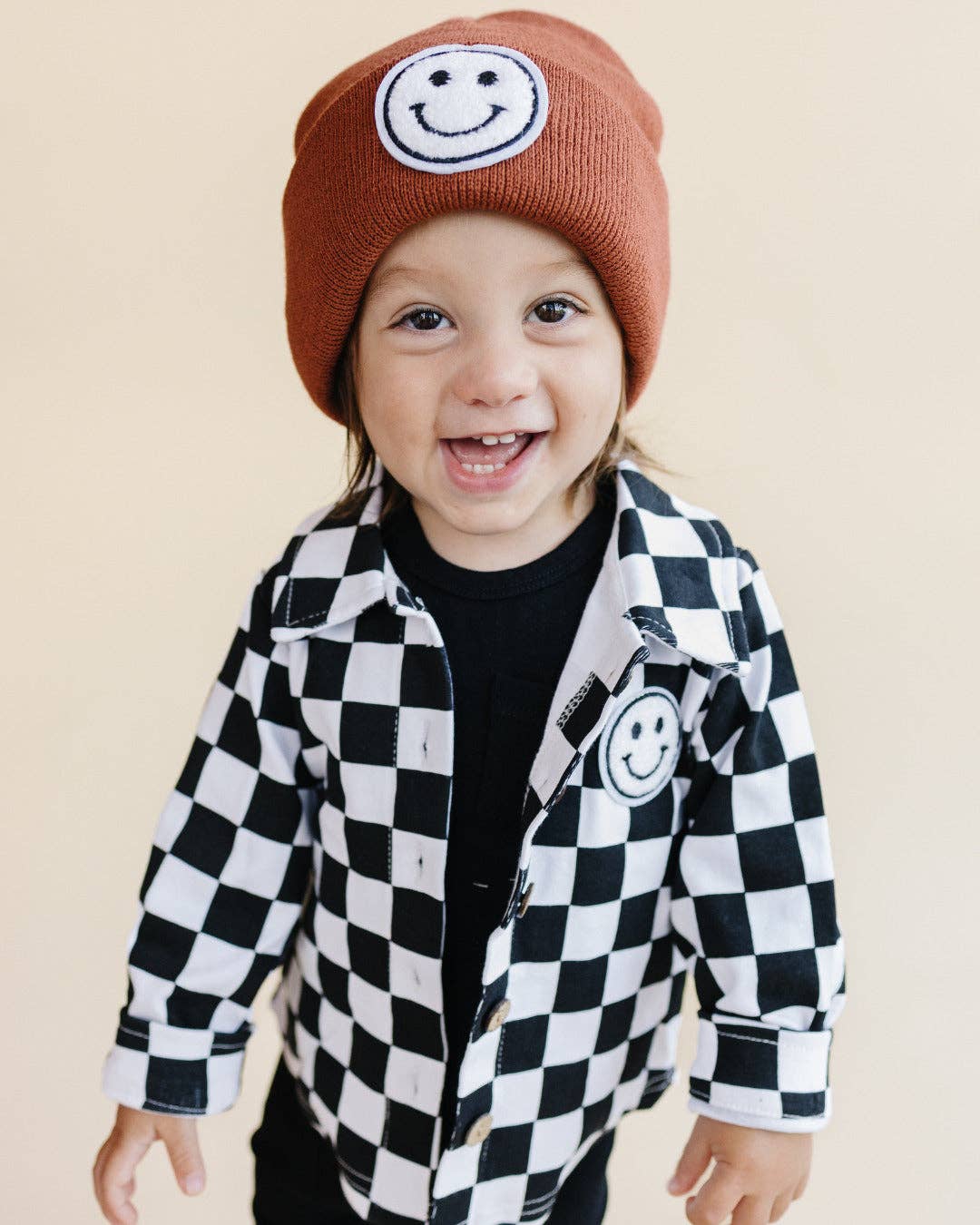 Baby & Kids Cotton Shacket| Smiley Checkered Black