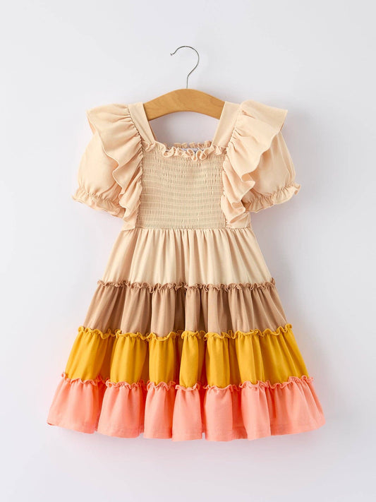 Fall Bohemian Style Toddler Girl Dress with Ruffles