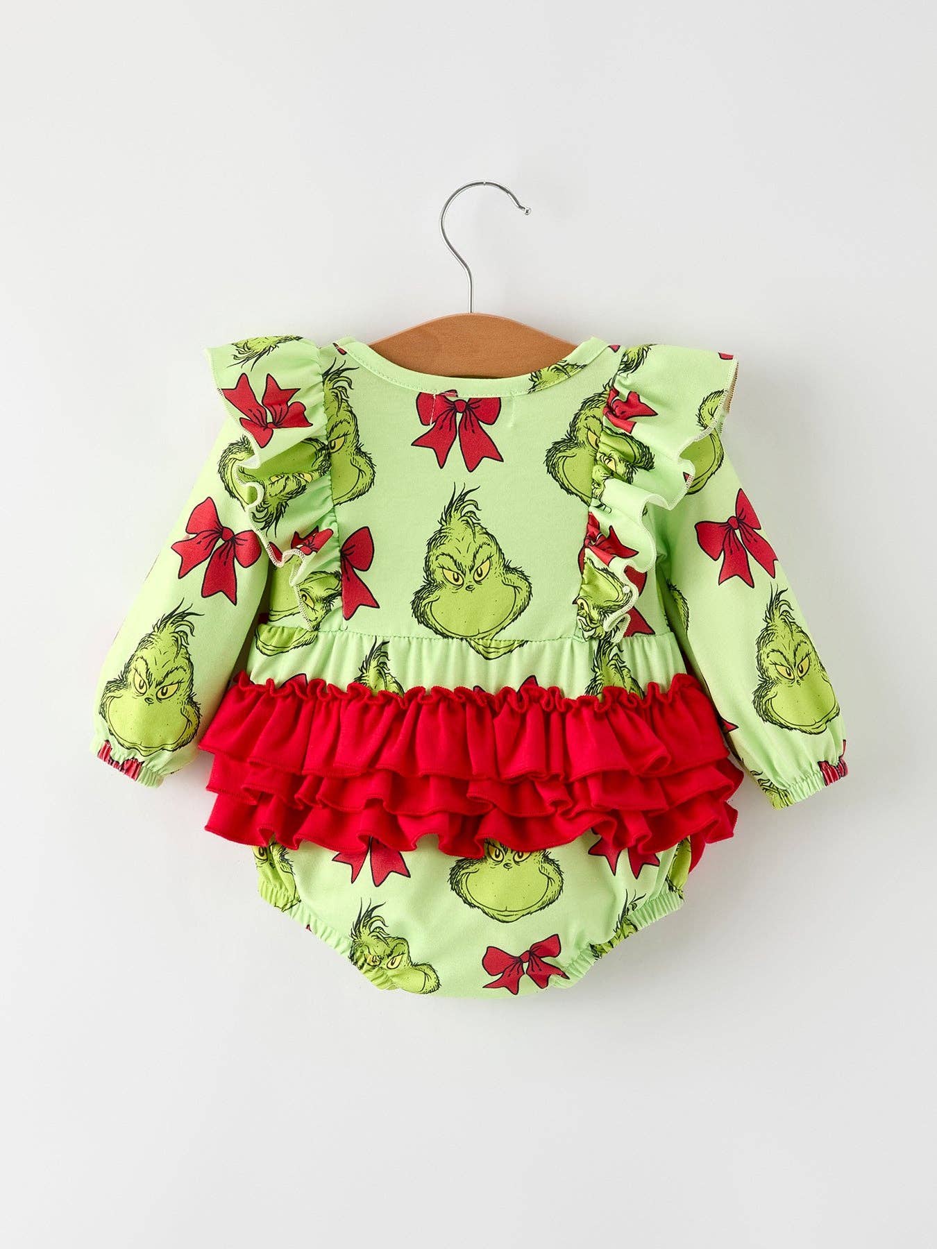 Christmas Baby Girls Romper with Character Print and Red Bows