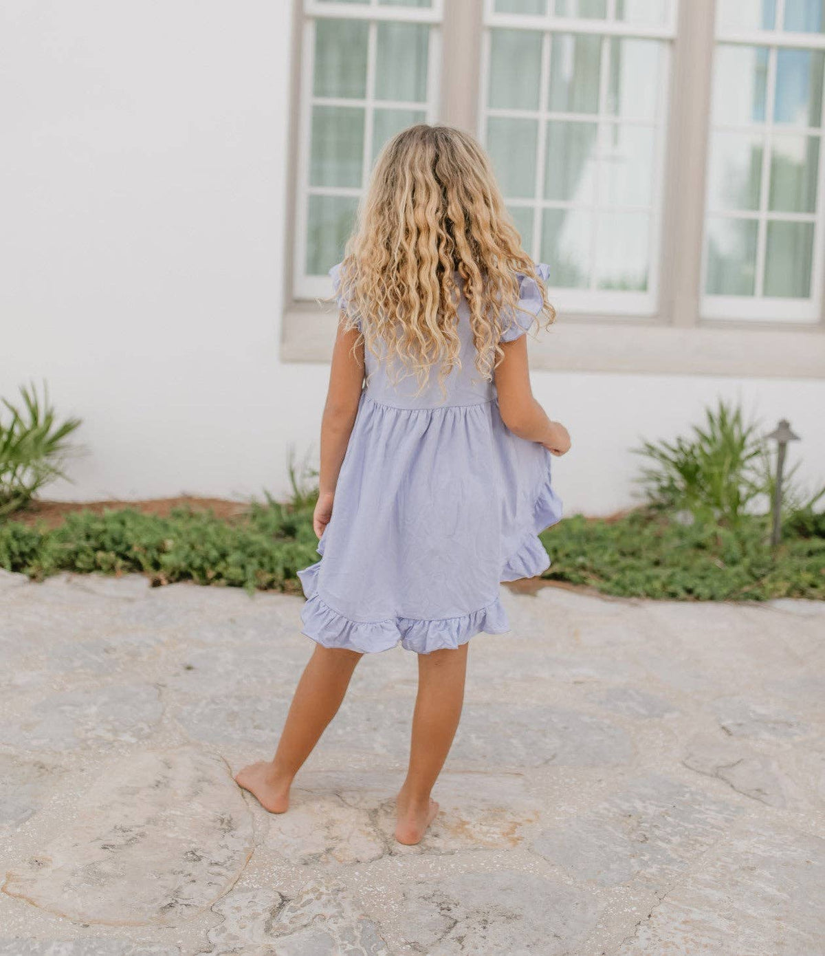 Girls Purple Periwinkle Pastel Spring Check Hi-Lo Short Set