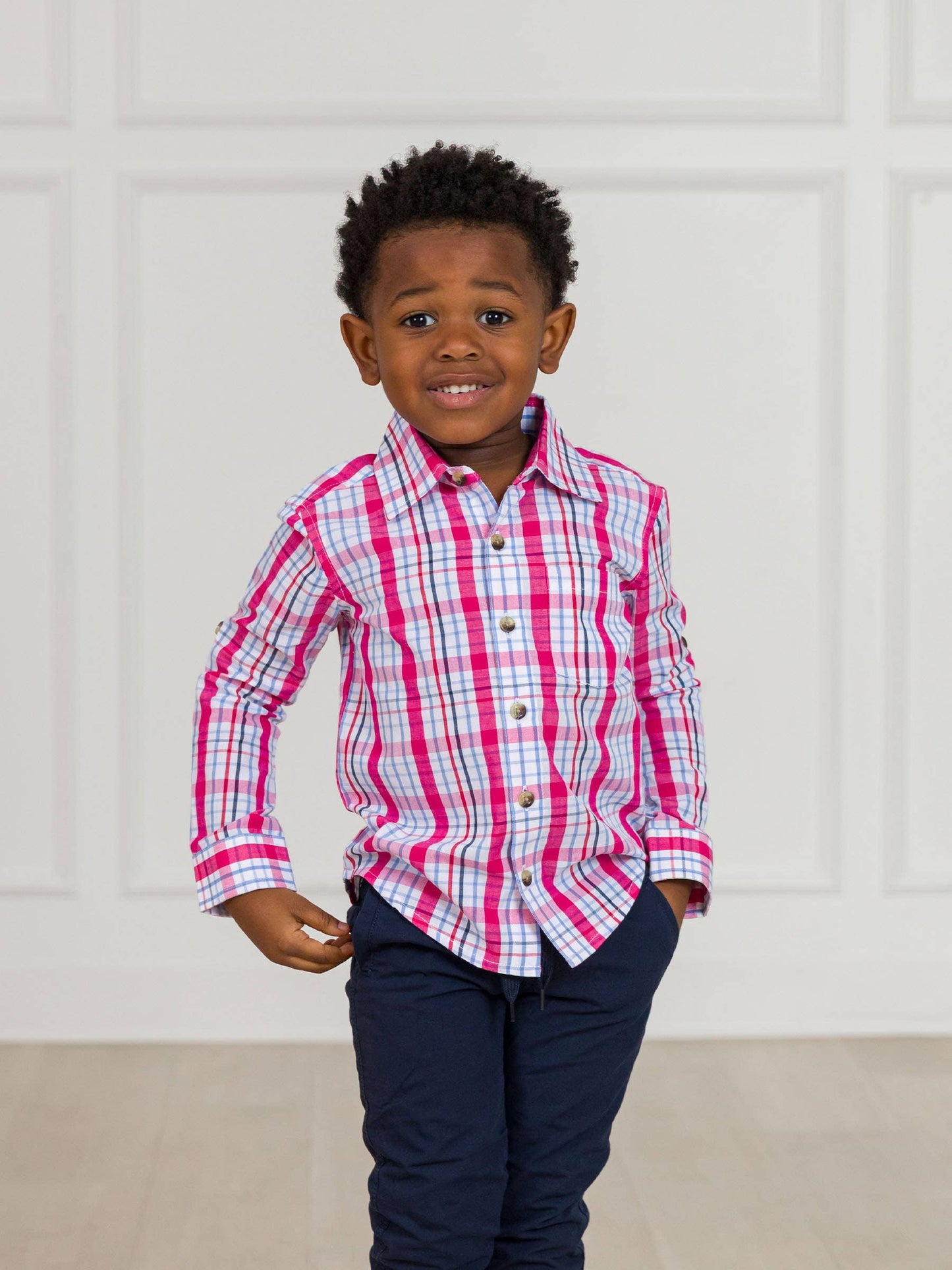 Boys Adley Plaid Long Sleeve Button Down Shirt