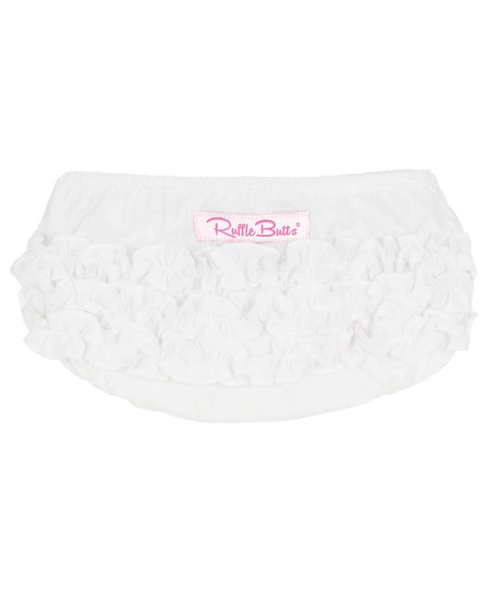 Baby Girls White Woven RuffleButt Bloomer