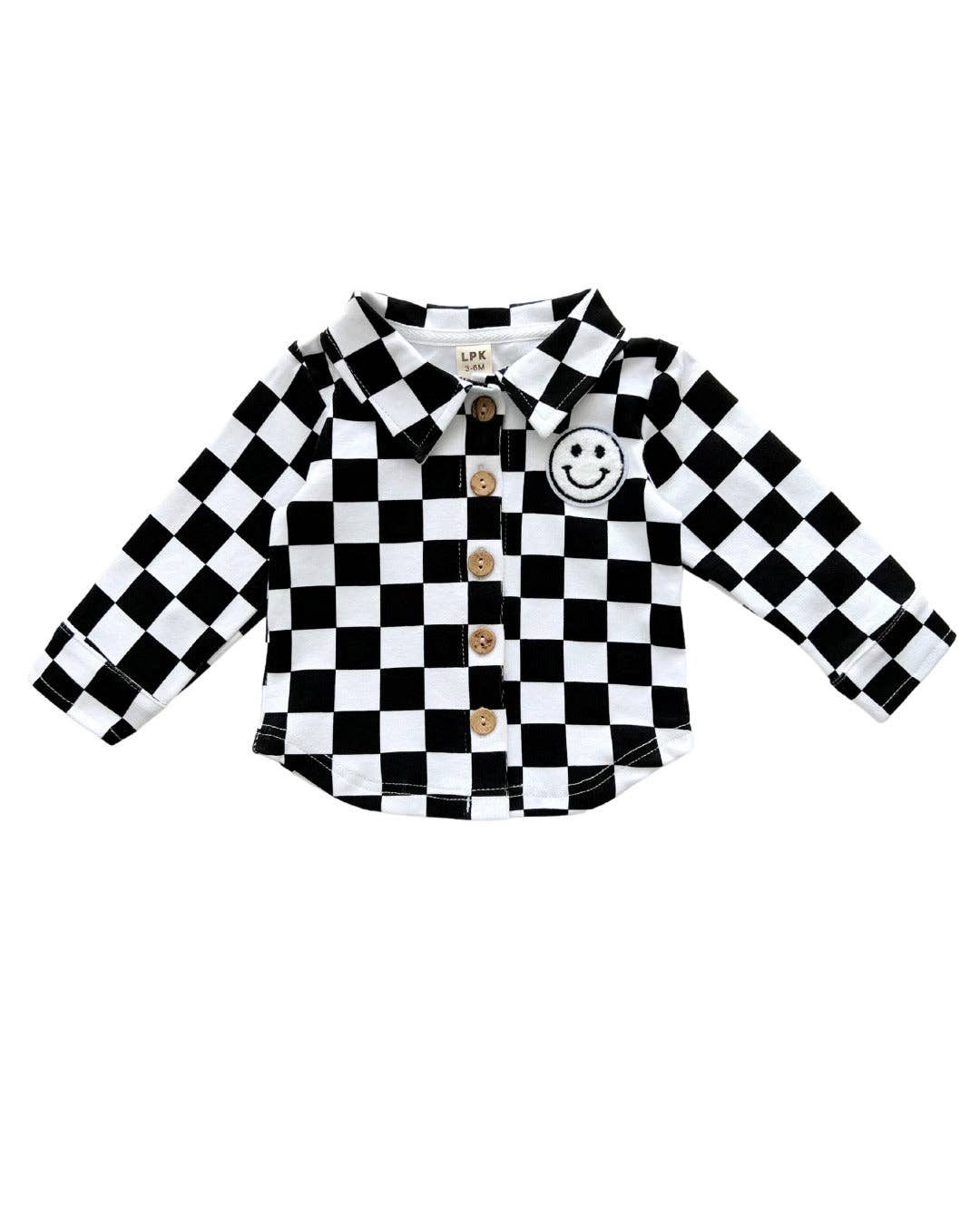 Baby & Kids Cotton Shacket| Smiley Checkered Black