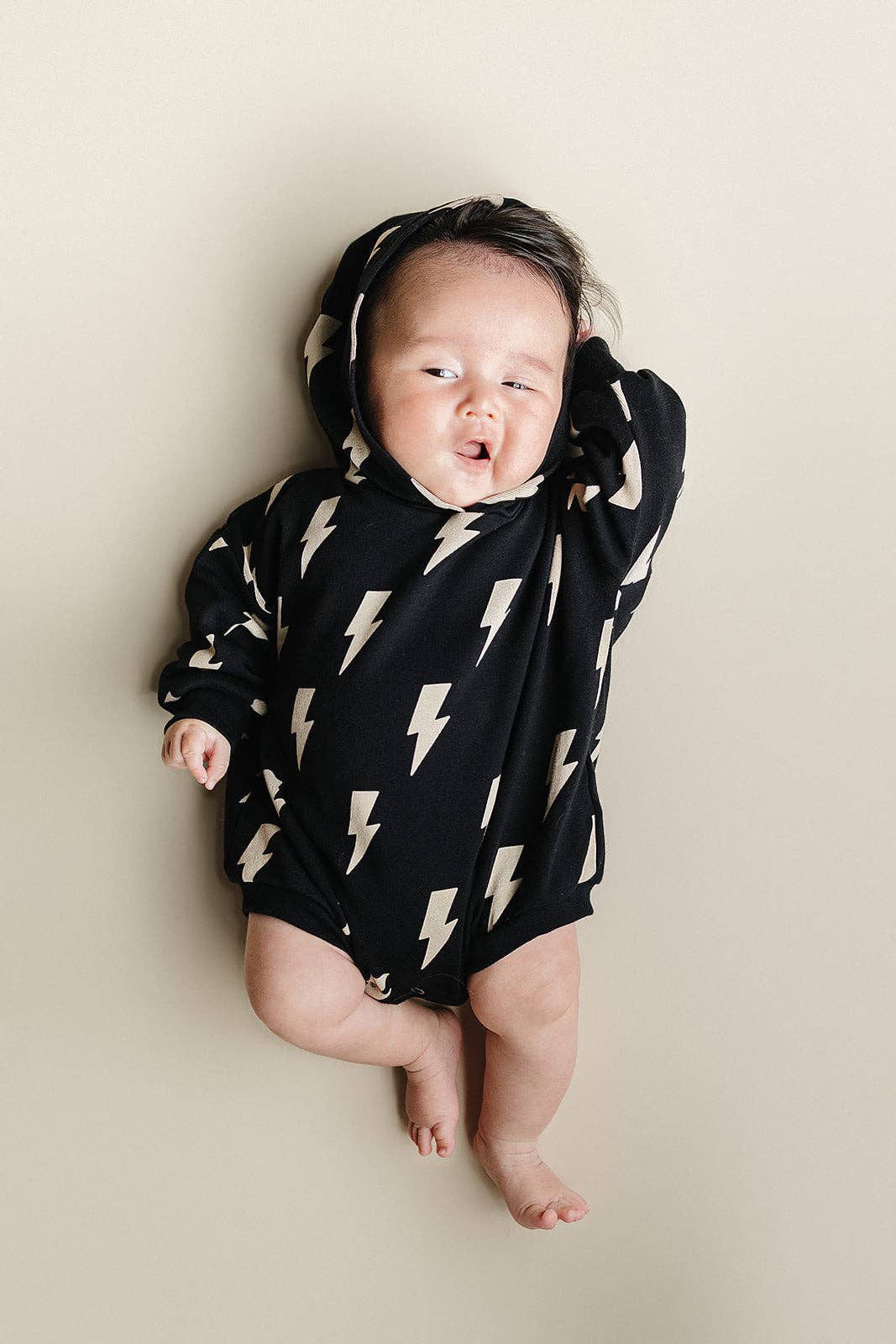 Hooded Bubble Romper  |  Black Bolts