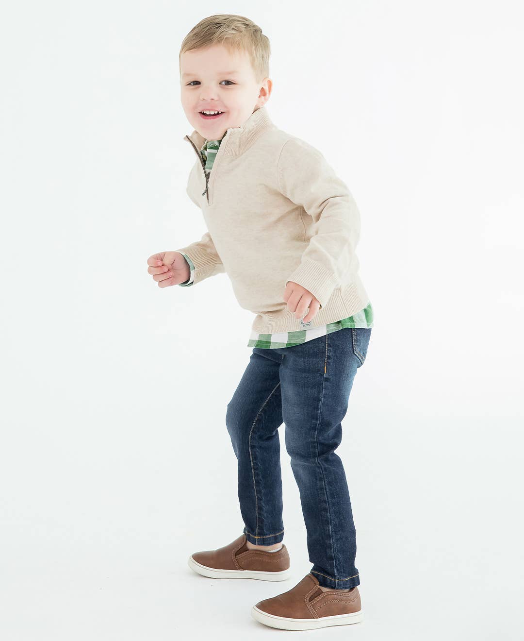 Boys Heather Oatmeal Quarter-Zip Sweater