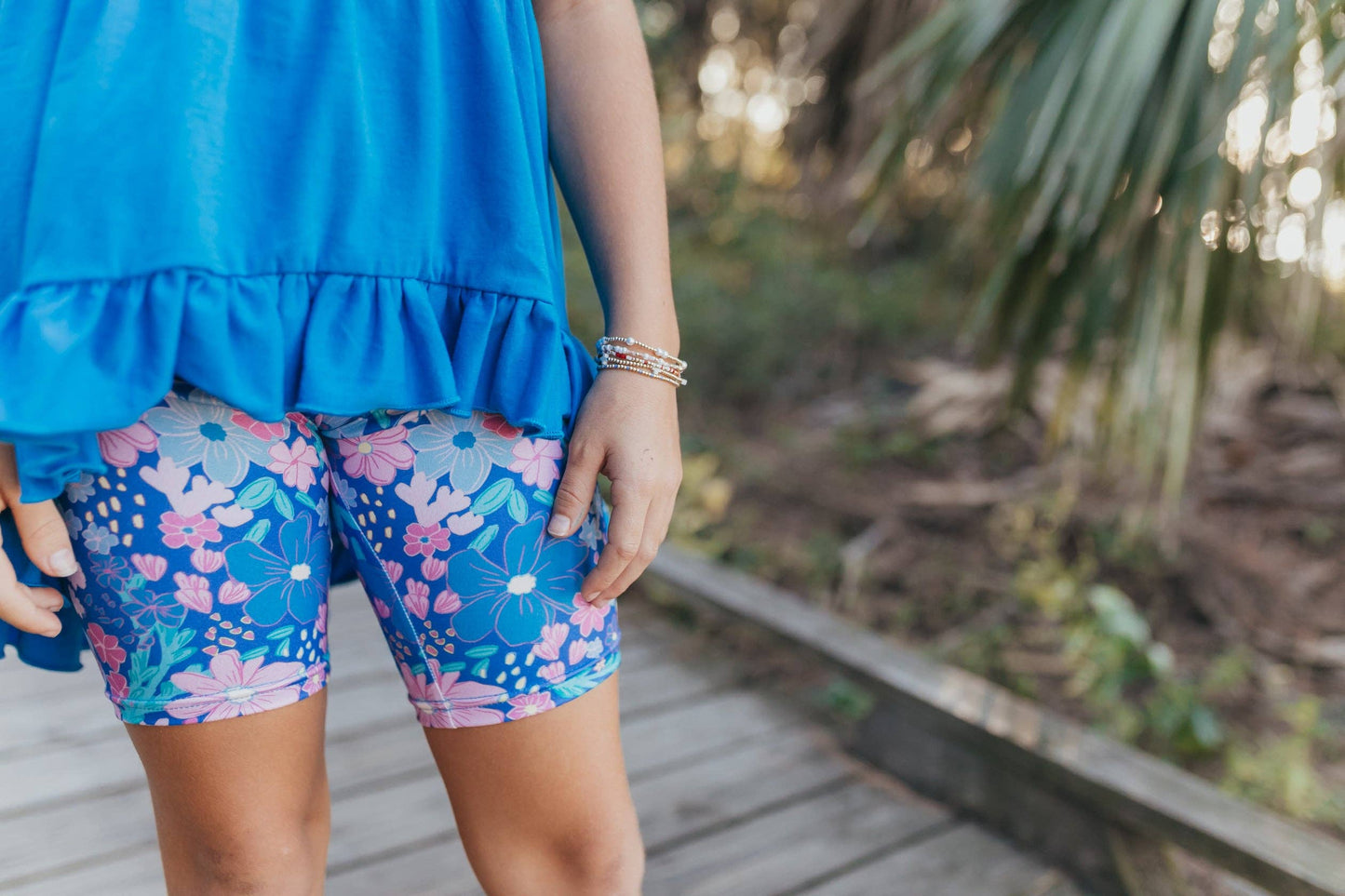 Girls Bright Blue Floral Spring Summer Hi-Lo Short Set