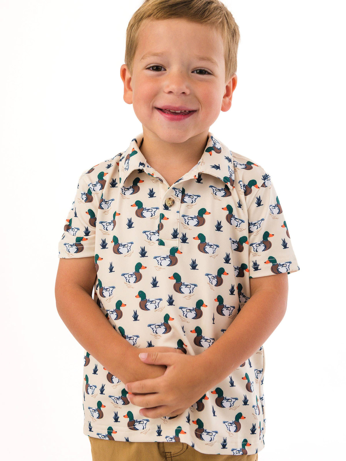 Boys Mallard Marsh Duck Knit Short Sleeve Performance Polo