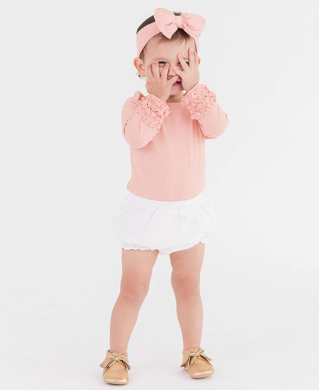 Baby Girls White Woven RuffleButt Bloomer