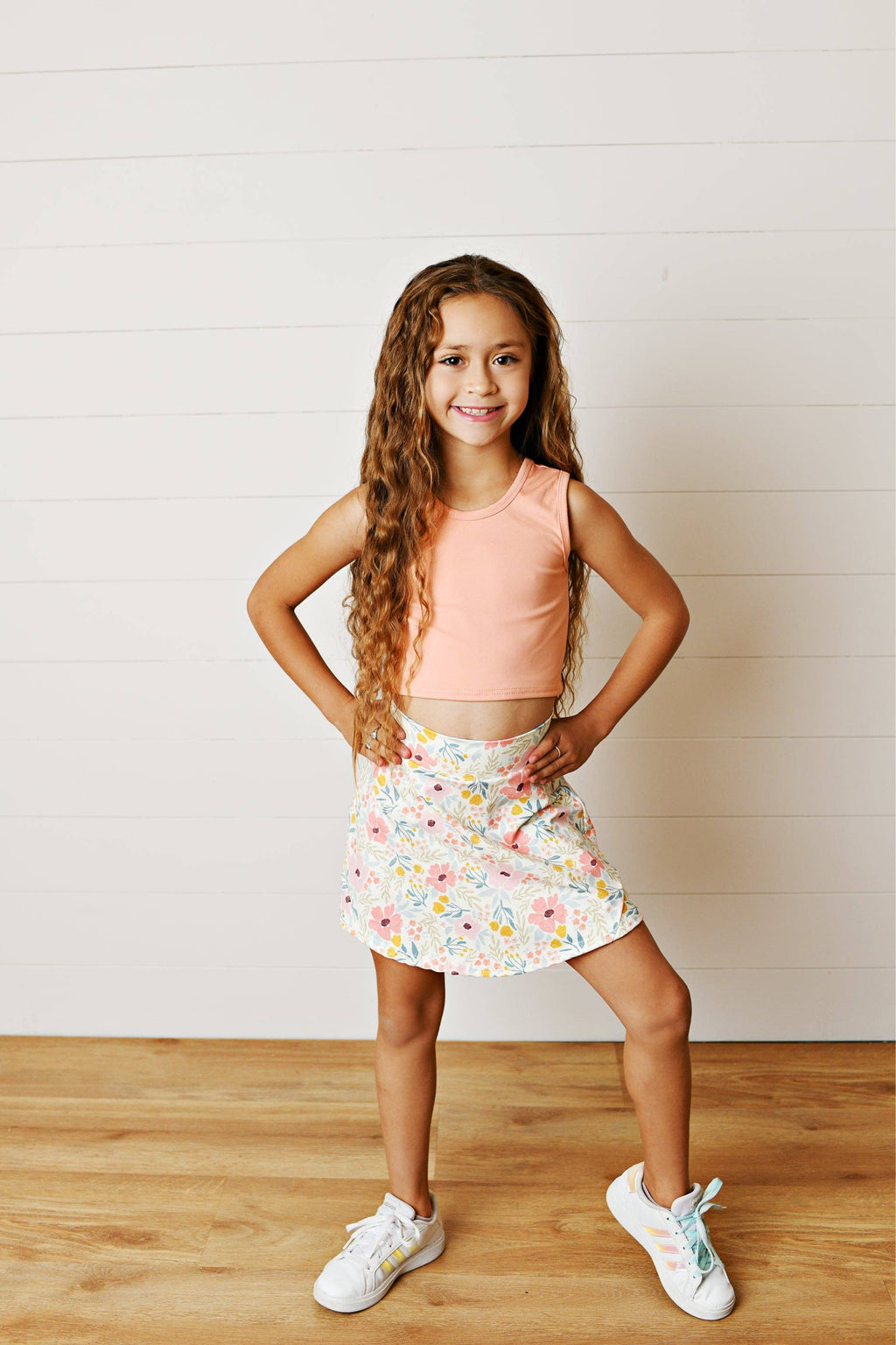 Kids Floral & Coral 2 Piece Athletic Active Skirt Sport Set
