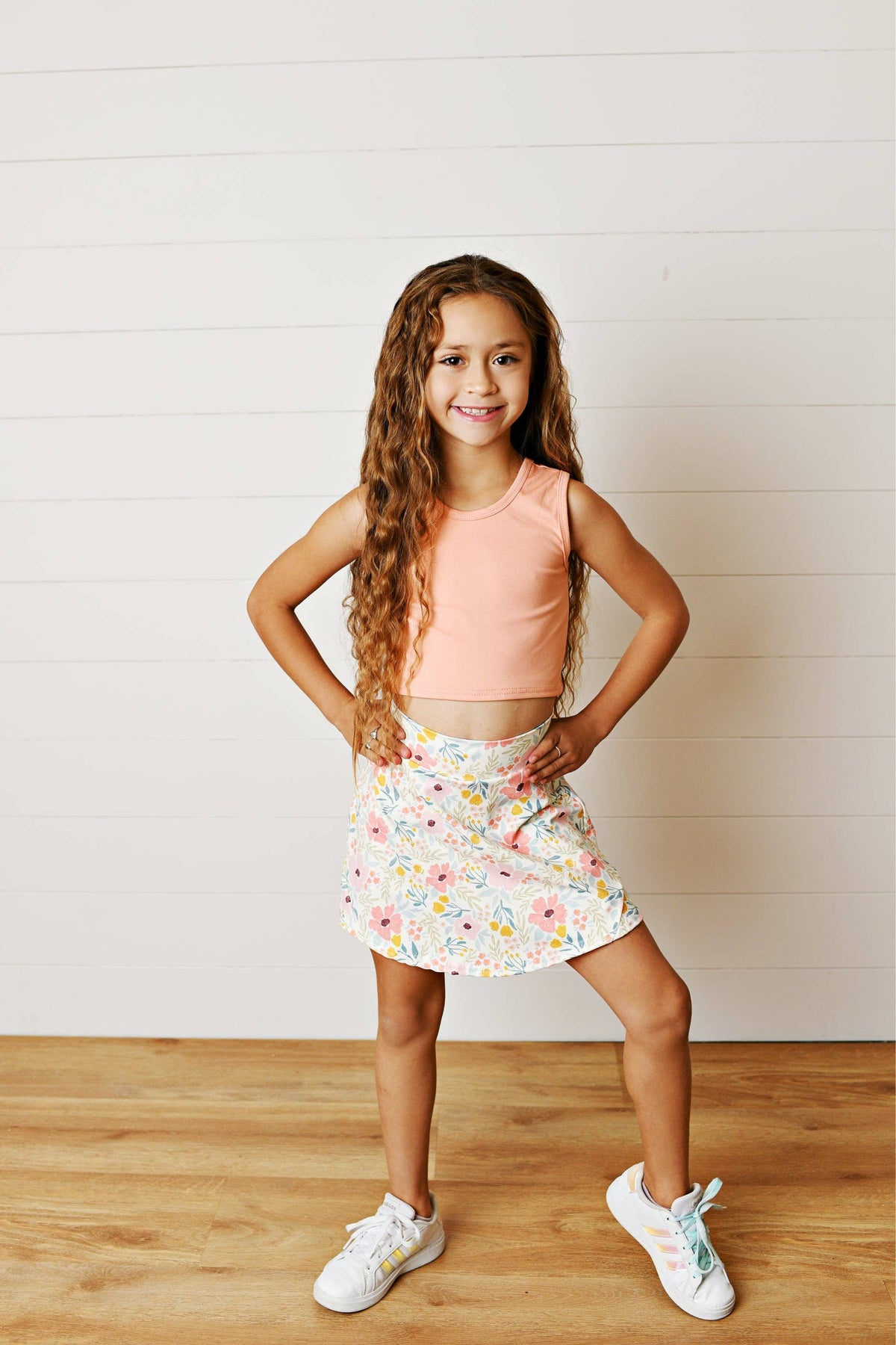 Kids Floral & Coral 2 Piece Athletic Active Skirt Sport Set