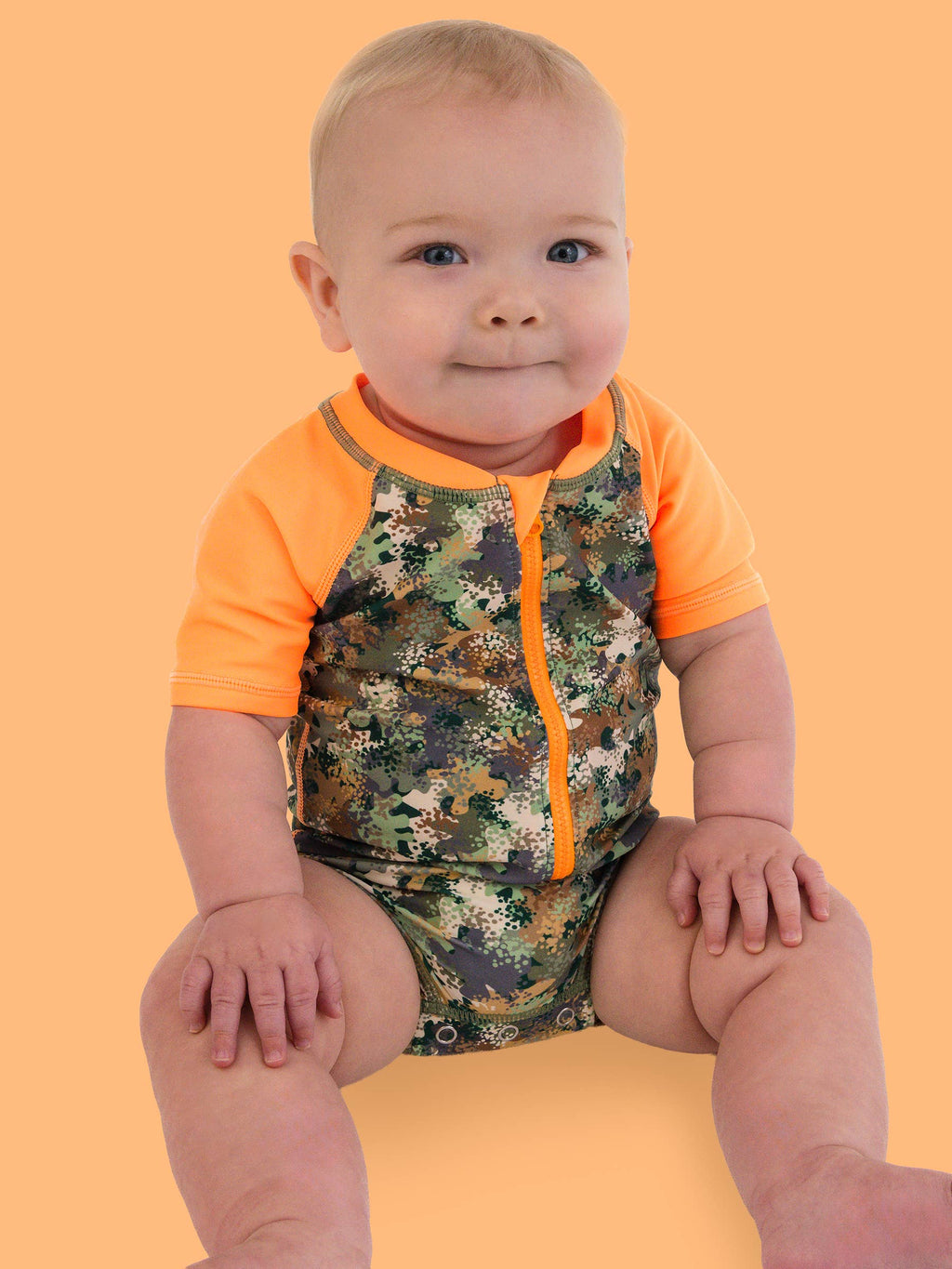 Baby Boys Classic Camo Short Sleeve One Piece Rash Guard Swimsuit