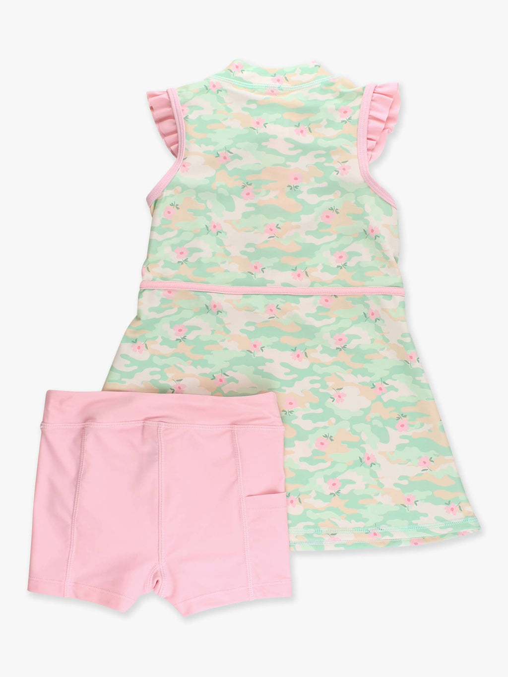 Girls Sage Blossom Camo Flutter Sleeve Active Dress & Bike Short Set