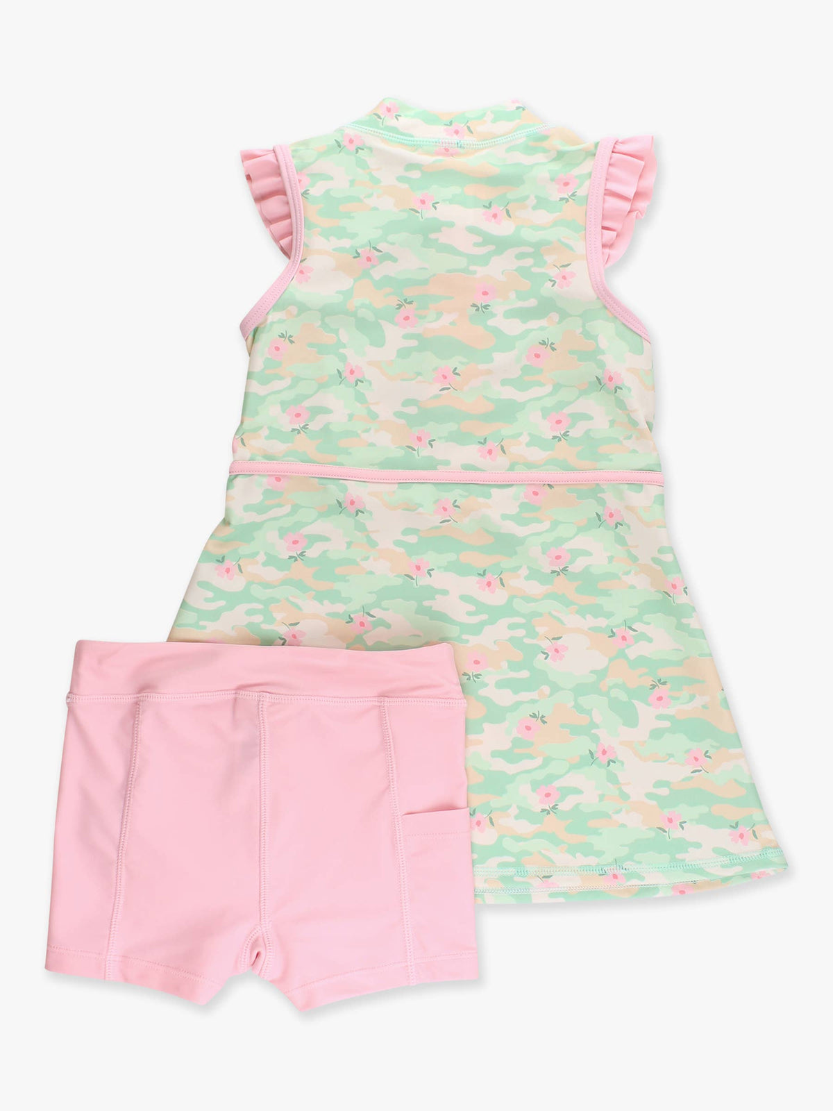 Girls Sage Blossom Camo Flutter Sleeve Active Dress & Bike Short Set