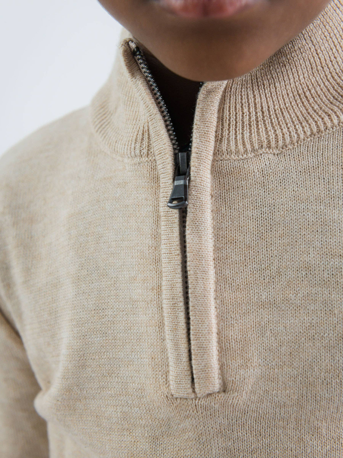 Boys Heather Oatmeal Quarter-Zip Sweater