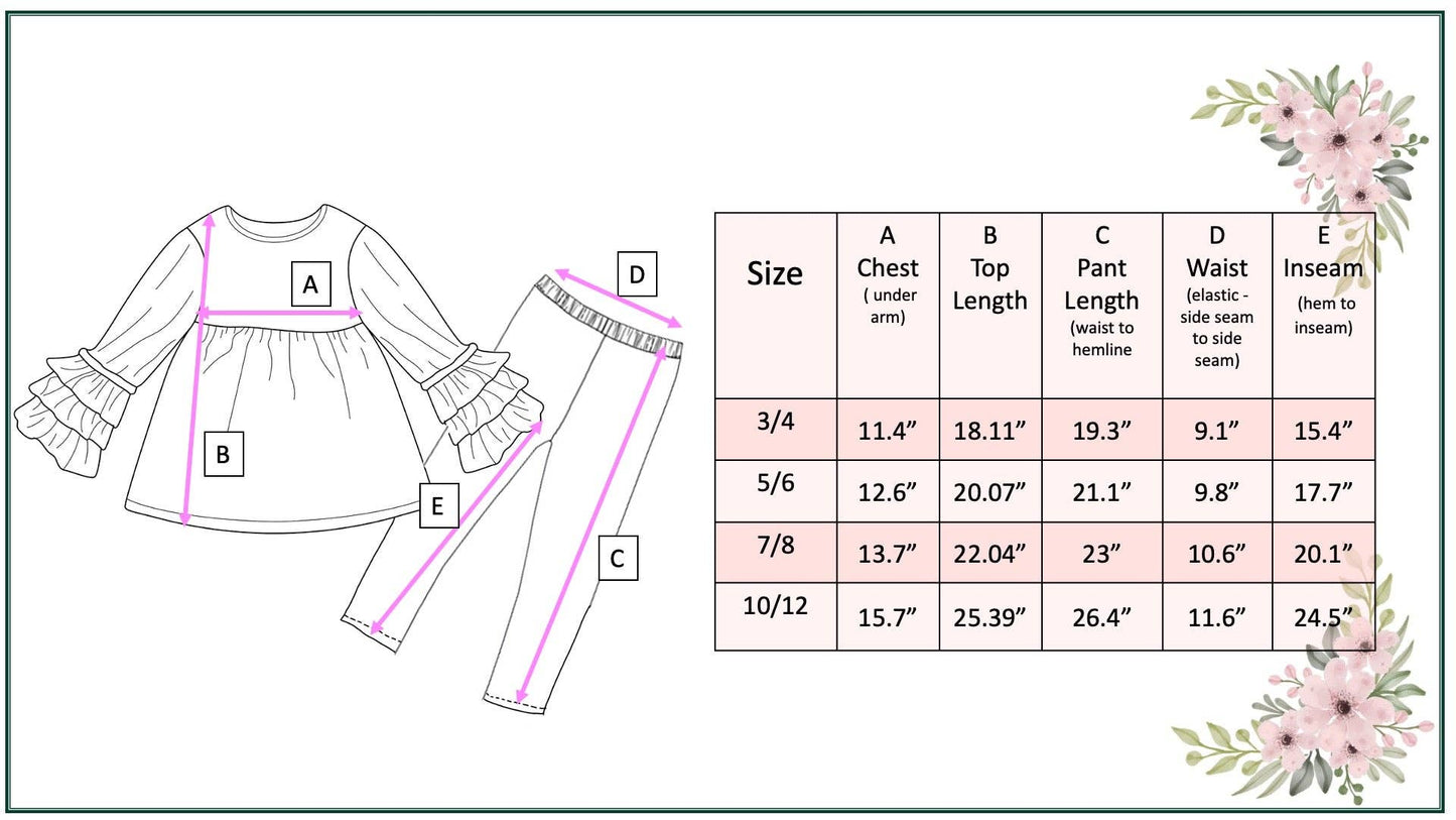 Girls Fall Winter Blue Meadow 3 Ruffles Shirt Pant Set