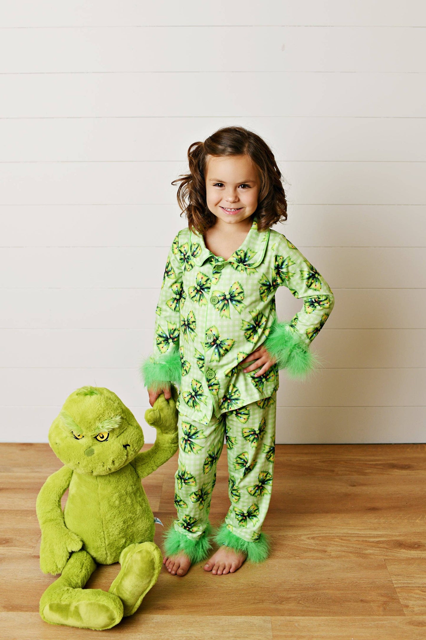 Girls Holiday Christmas Green Festive Bow Lounge Set