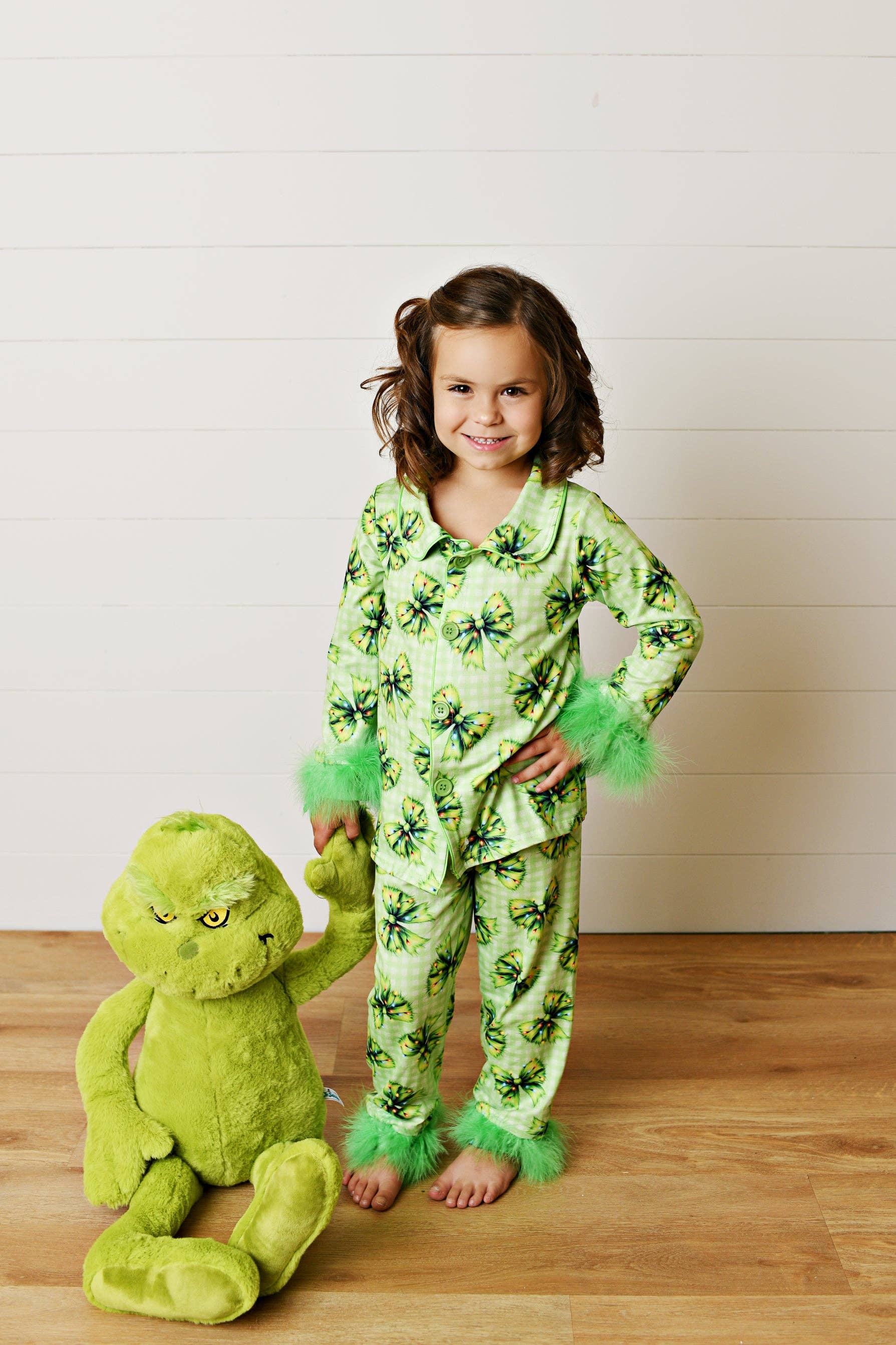 Girls Holiday Christmas Green Festive Bow Lounge Set