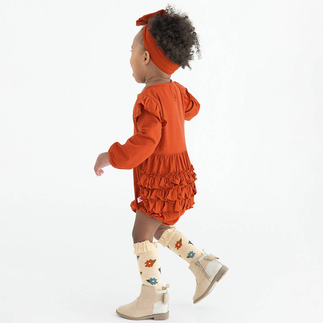 Baby Girls Rust Knit Long Sleeve Flutter Bubble Romper