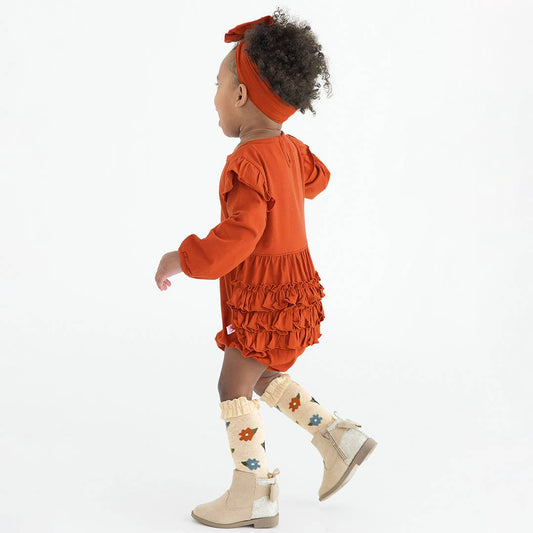 Baby Girls Rust Knit Long Sleeve Flutter Bubble Romper