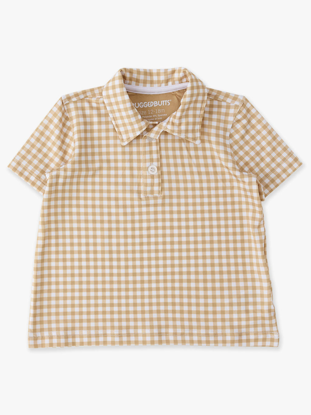 Boys Khaki Mini Gingham Knit Short Sleeve Performance Polo