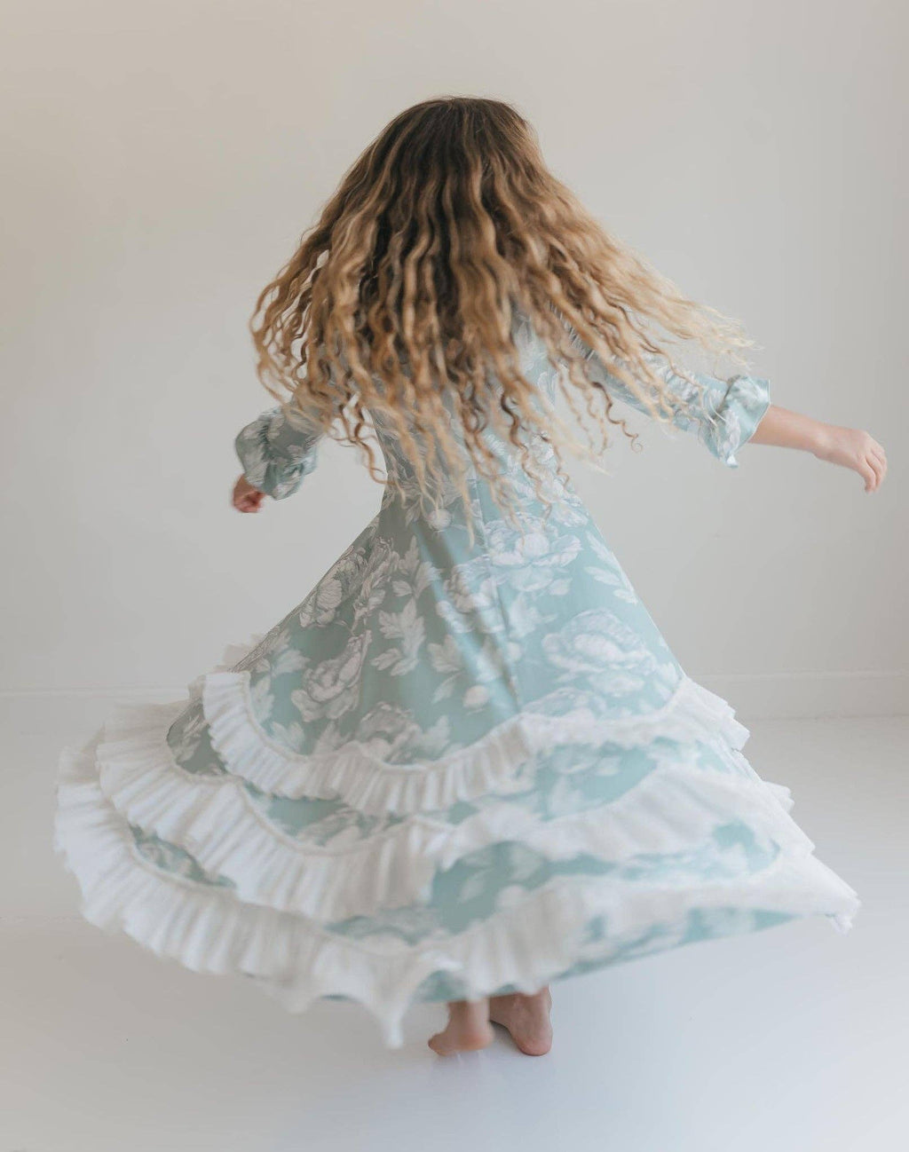 Girls Bella Soft Sage & Winter White Twirl Ruffles Dress