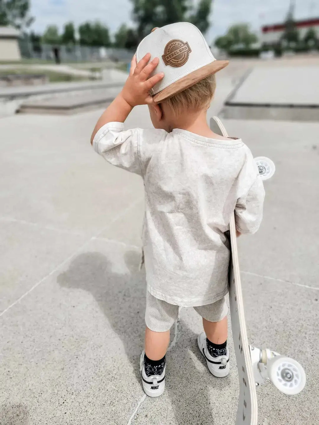 Spring 2 PC Set - Tan Acid Wash Shirt Rib Biker Shorts