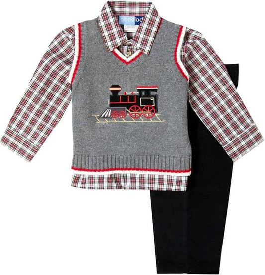 Boys Grey Train Sweater Vest Set