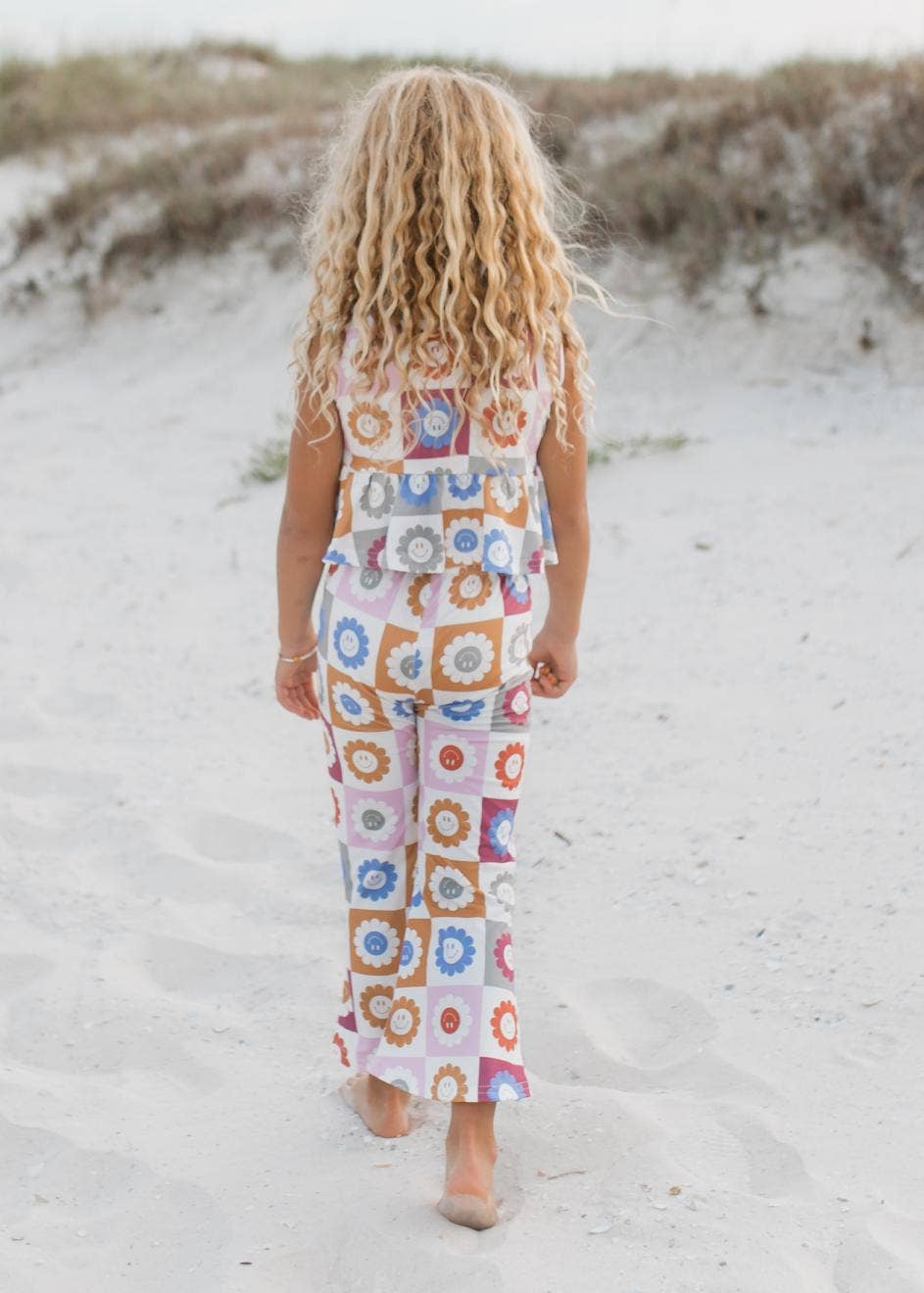 Kids Retro Daisy Checkered Spring Summer Bell Bottom Set