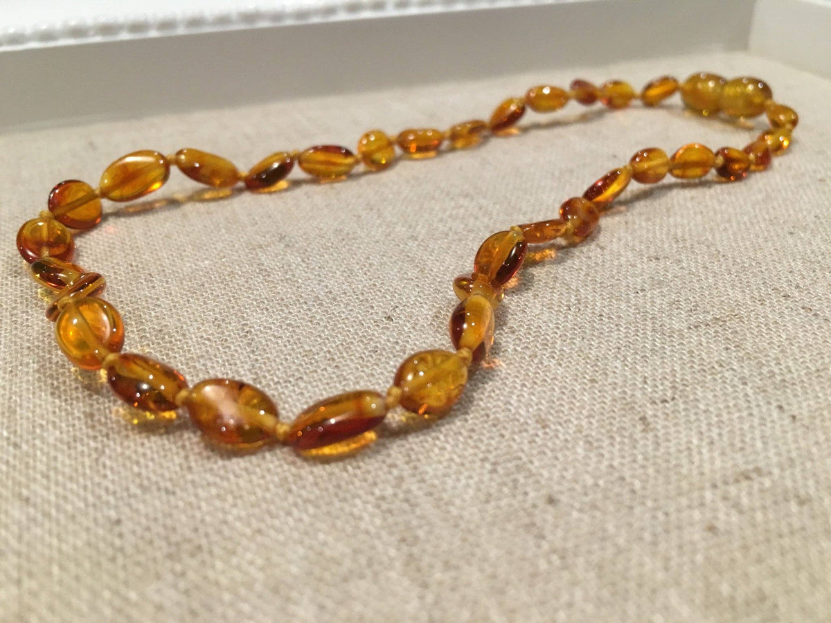Polished Honey Bean 11 Baltic Amber Necklace teething fever fussiness