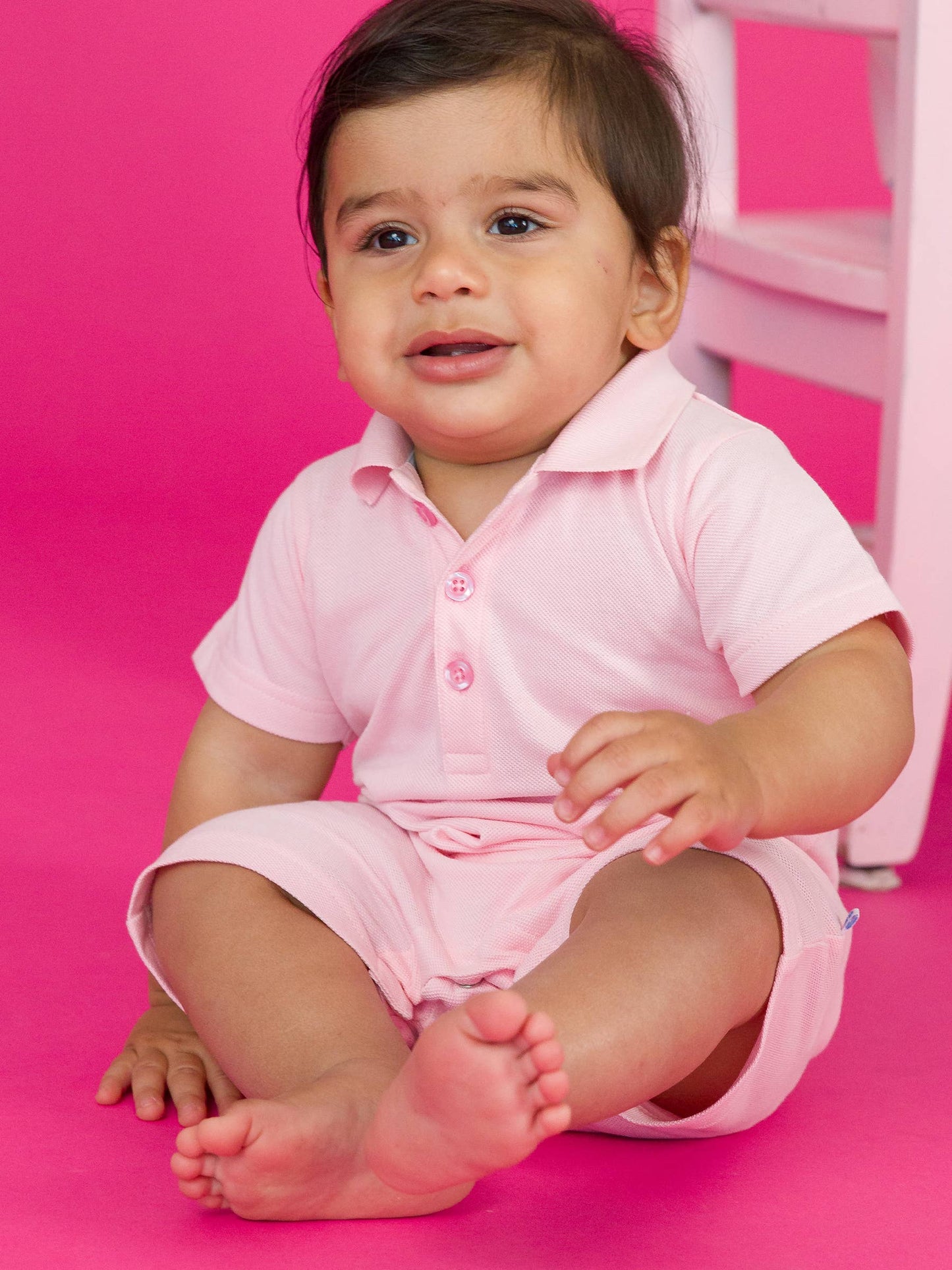 Baby Boys Pink Pique Polo Romper