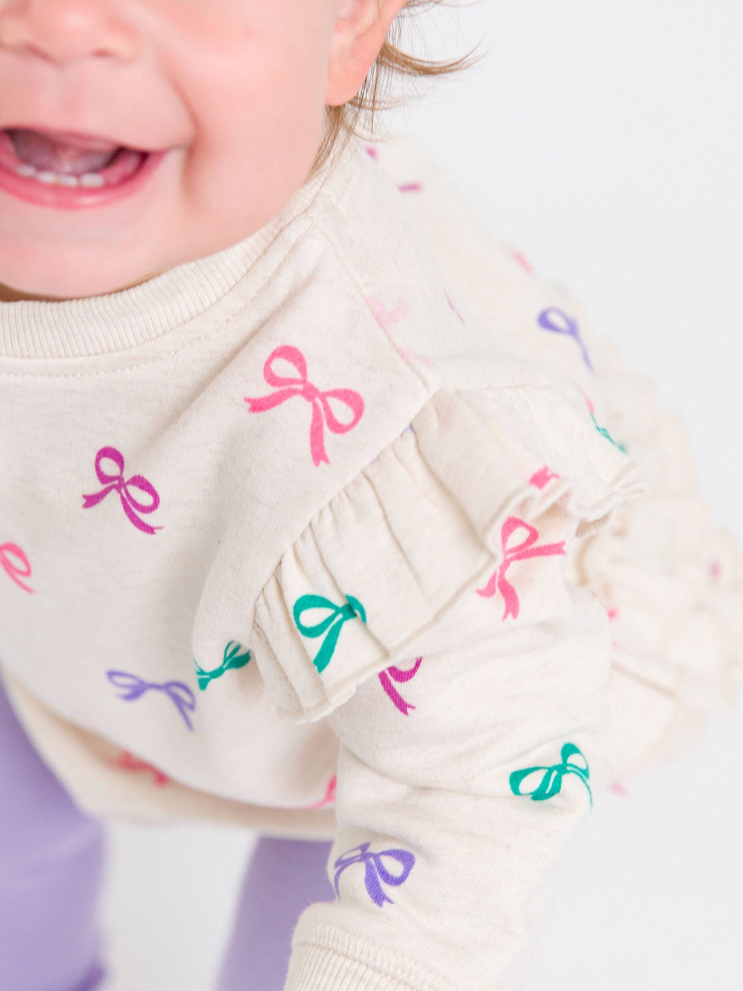 Baby Girls Heather Oatmeal Ribbons Sweatshirt Bubble Romper