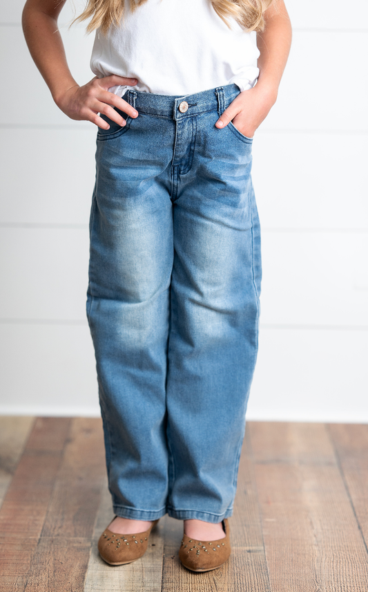 Kids Medium Wash Wide Leg Denim Jean Fall Winter Pant