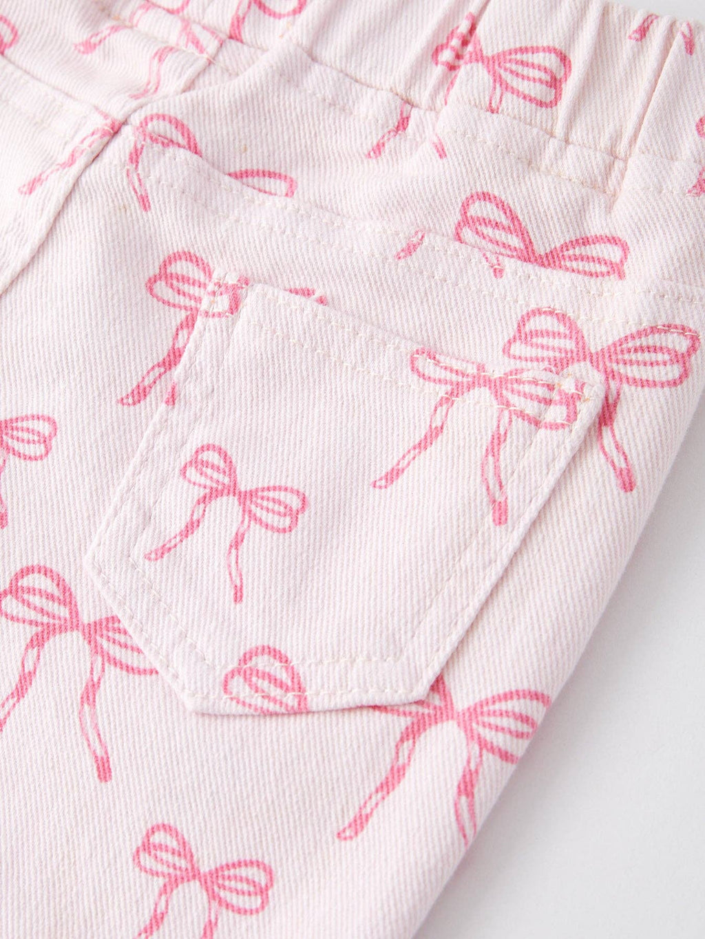 Fall Girls Pink Bow Print Elastic Flared Jeans Denim pant
