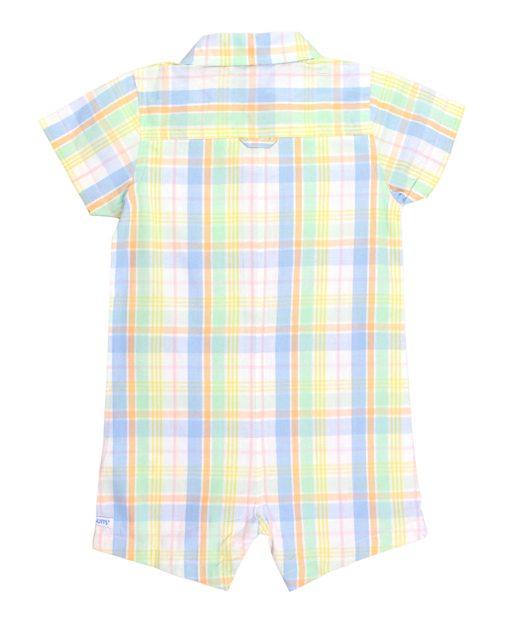 Baby Boys Clubhouse Rainbow Plaid Short Sleeve Woven Button-Up Romper