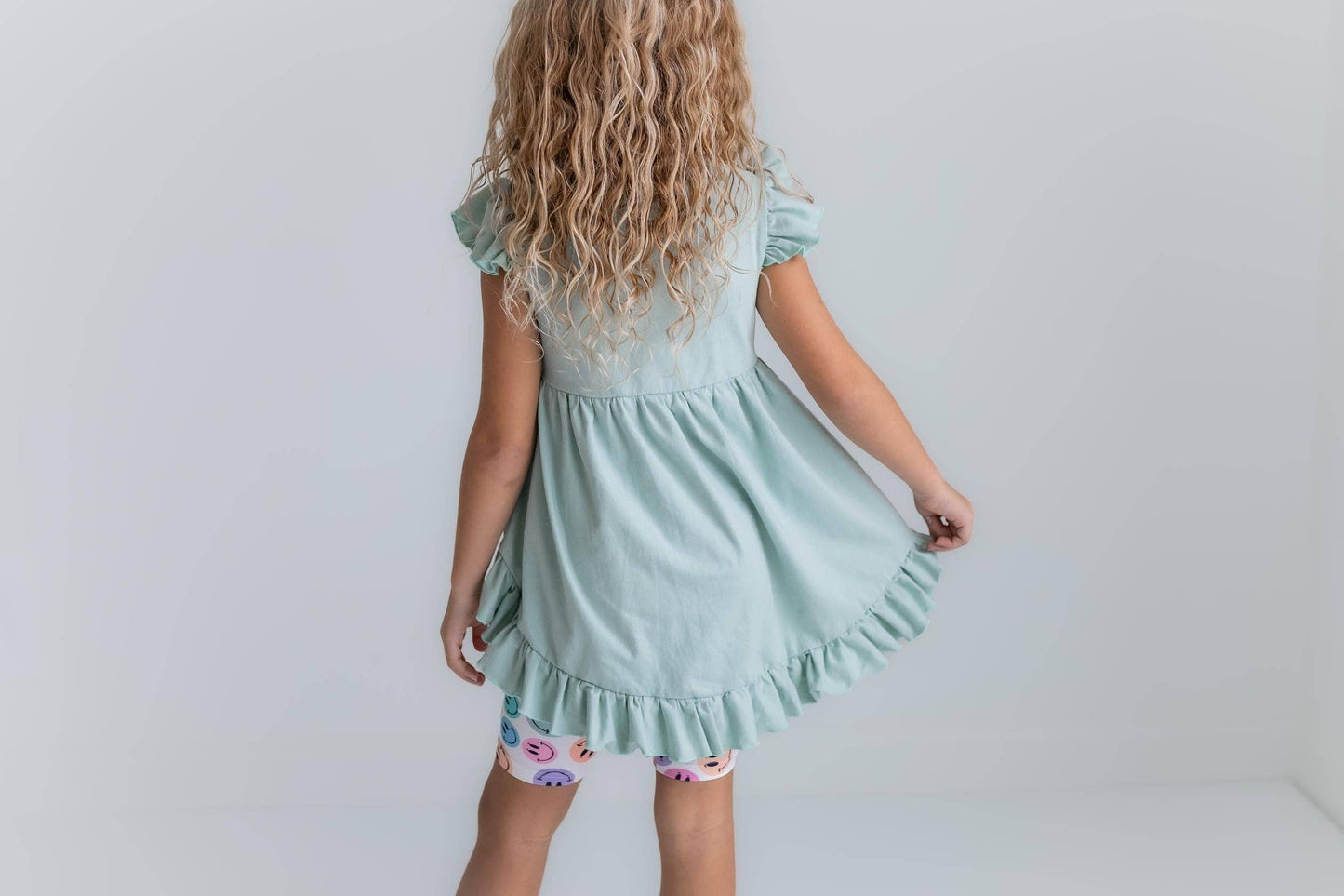 Kids Mint Green Smiley Face Hi Lo Spring Summer Short Set