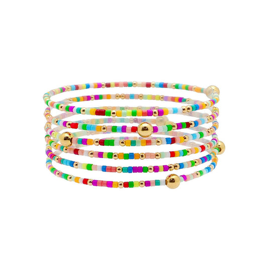Set of 6 Multi Sead Beed and Gold Stretch Bracelets